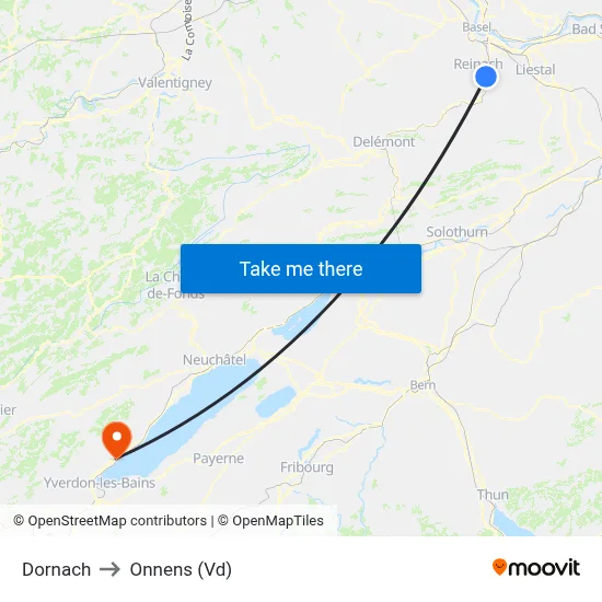Dornach to Onnens (Vd) map