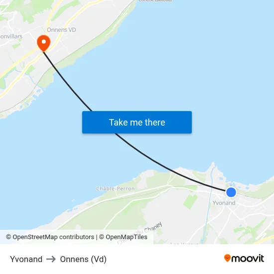 Yvonand to Onnens (Vd) map