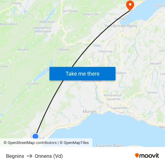 Begnins to Onnens (Vd) map