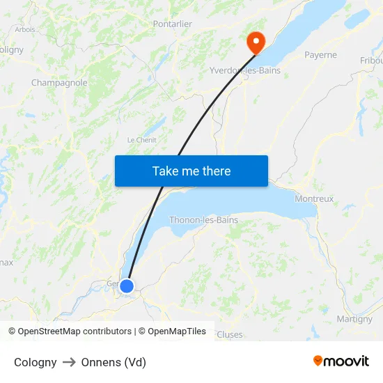 Cologny to Onnens (Vd) map