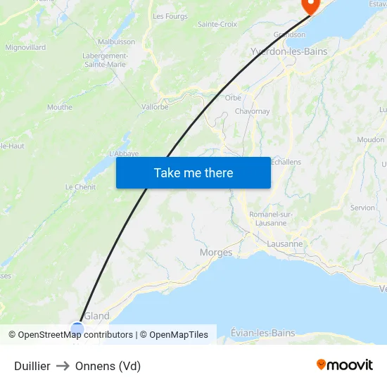 Duillier to Onnens (Vd) map