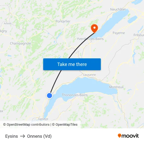Eysins to Onnens (Vd) map
