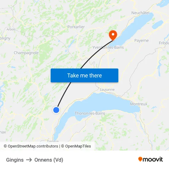 Gingins to Onnens (Vd) map