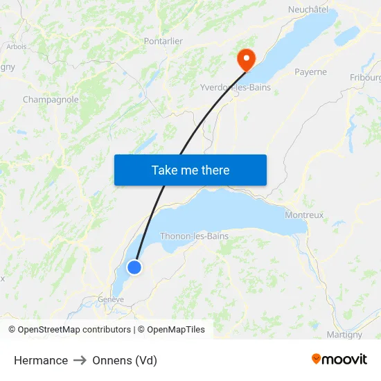 Hermance to Onnens (Vd) map