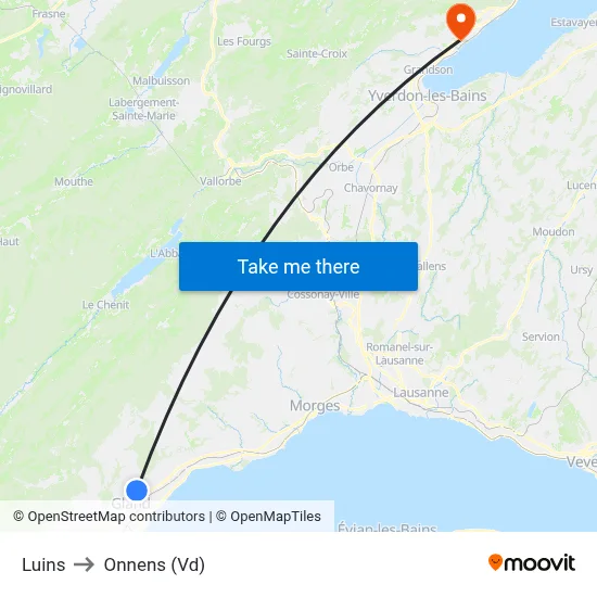 Luins to Onnens (Vd) map