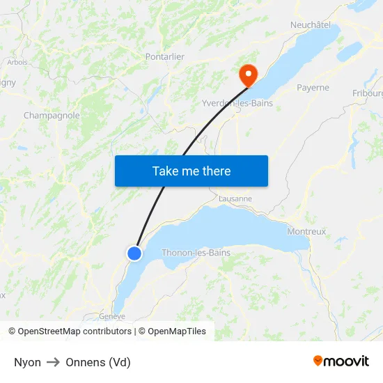 Nyon to Onnens (Vd) map