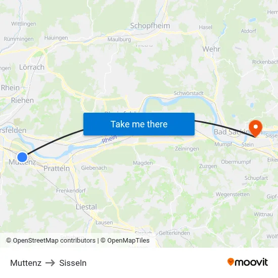 Muttenz to Sisseln map