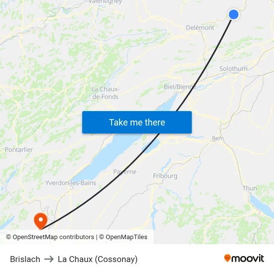 Brislach to La Chaux (Cossonay) map