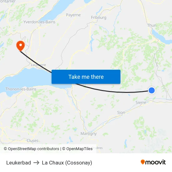 Leukerbad to La Chaux (Cossonay) map
