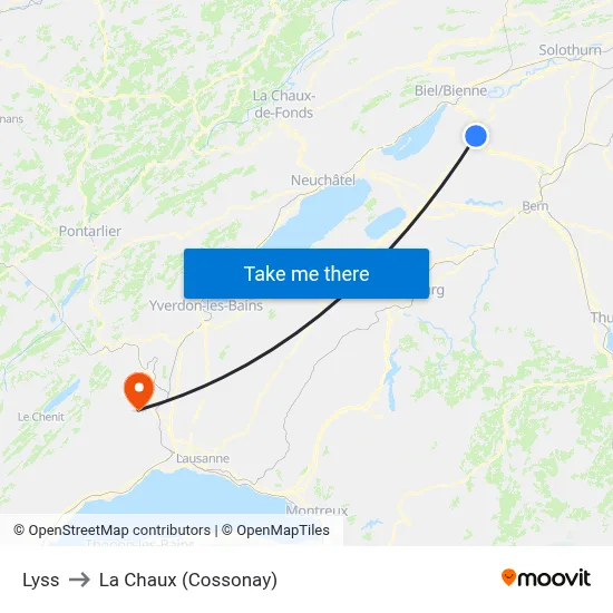Lyss to La Chaux (Cossonay) map