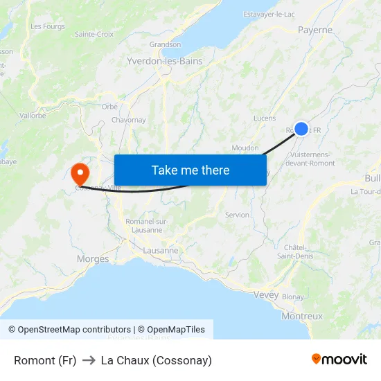 Romont (Fr) to La Chaux (Cossonay) map