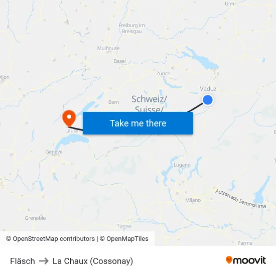 Fläsch to La Chaux (Cossonay) map