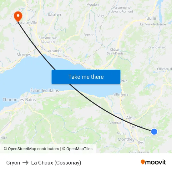 Gryon to La Chaux (Cossonay) map