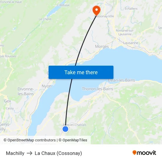 Machilly to La Chaux (Cossonay) map