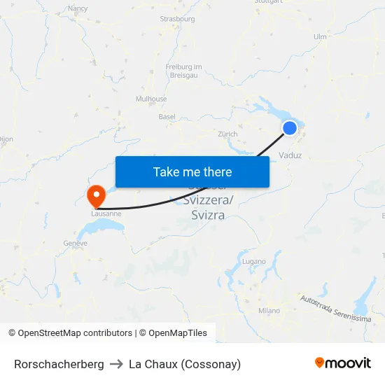Rorschacherberg to La Chaux (Cossonay) map