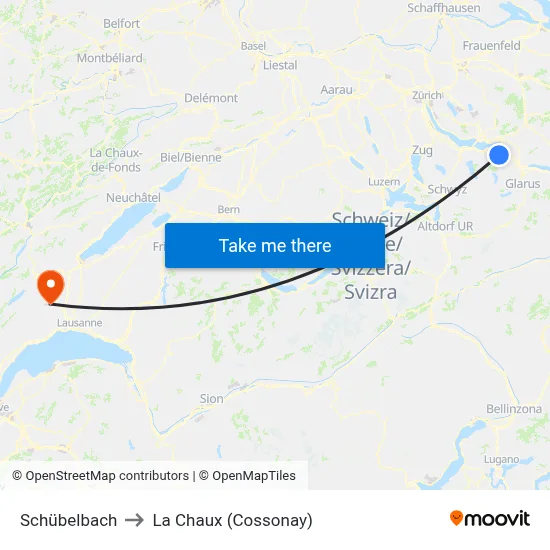 Schübelbach to La Chaux (Cossonay) map