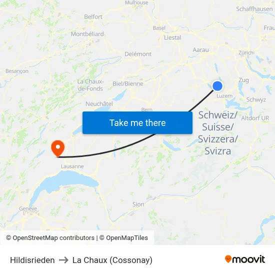 Hildisrieden to La Chaux (Cossonay) map