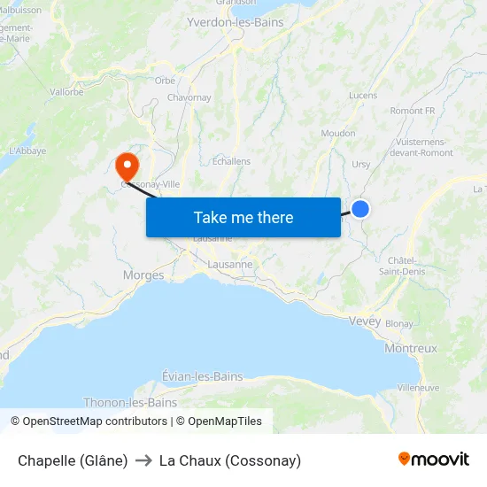 Chapelle (Glâne) to La Chaux (Cossonay) map