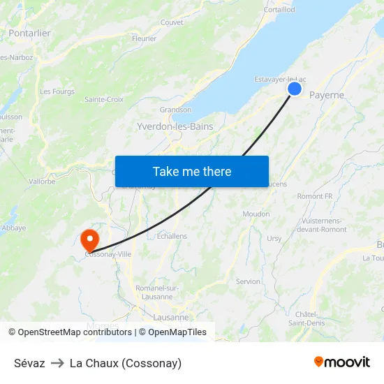 Sévaz to La Chaux (Cossonay) map