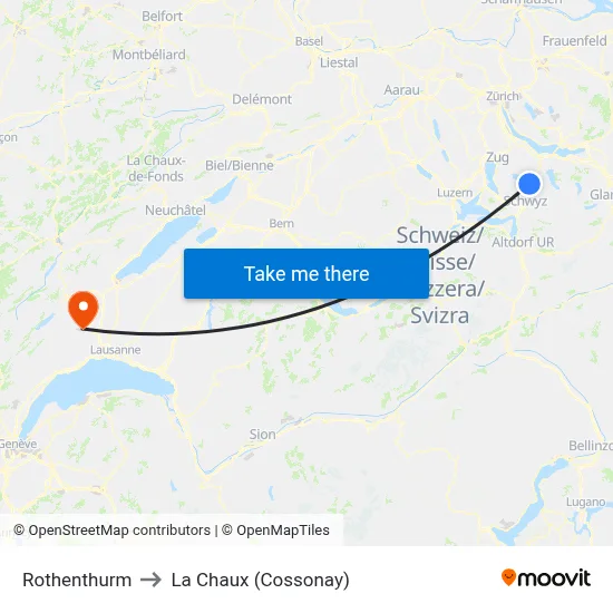 Rothenthurm to La Chaux (Cossonay) map