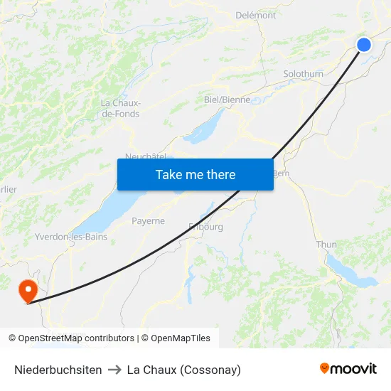 Niederbuchsiten to La Chaux (Cossonay) map