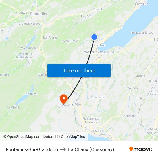 Fontaines-Sur-Grandson to La Chaux (Cossonay) map