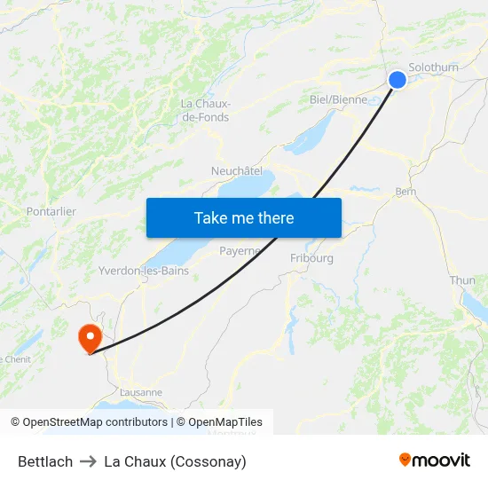 Bettlach to La Chaux (Cossonay) map