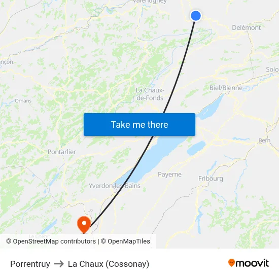 Porrentruy to La Chaux (Cossonay) map