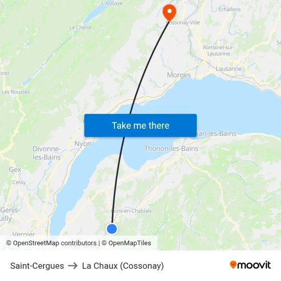 Saint-Cergues to La Chaux (Cossonay) map