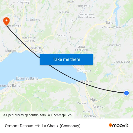 Ormont-Dessus to La Chaux (Cossonay) map