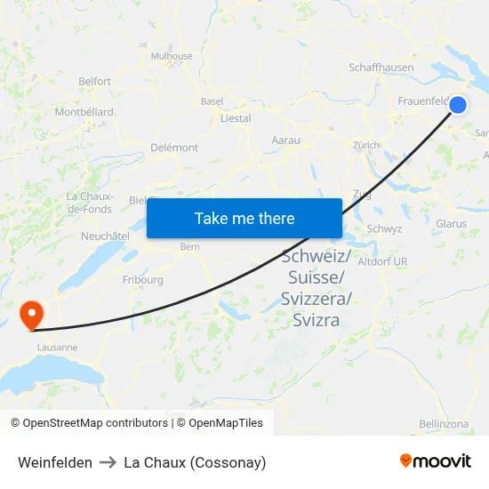 Weinfelden to La Chaux (Cossonay) map