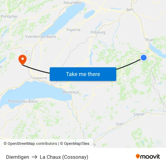 Diemtigen to La Chaux (Cossonay) map