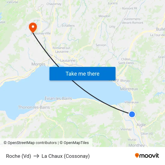 Roche (Vd) to La Chaux (Cossonay) map