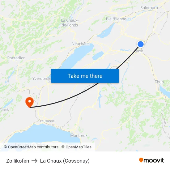 Zollikofen to La Chaux (Cossonay) map