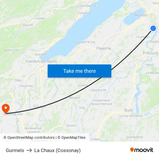 Gurmels to La Chaux (Cossonay) map
