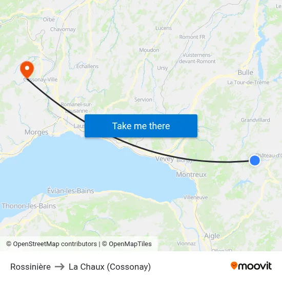 Rossinière to La Chaux (Cossonay) map