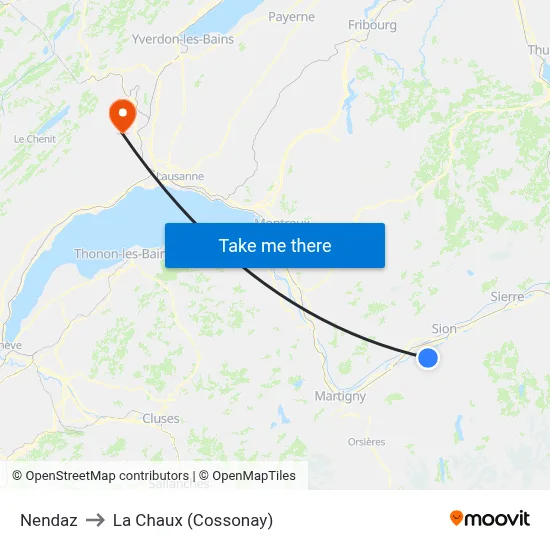 Nendaz to La Chaux (Cossonay) map