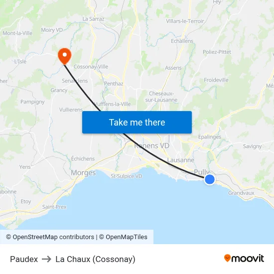 Paudex to La Chaux (Cossonay) map