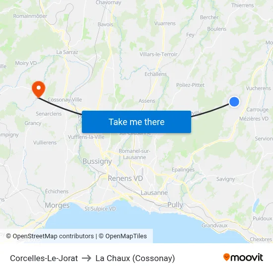 Corcelles-Le-Jorat to La Chaux (Cossonay) map