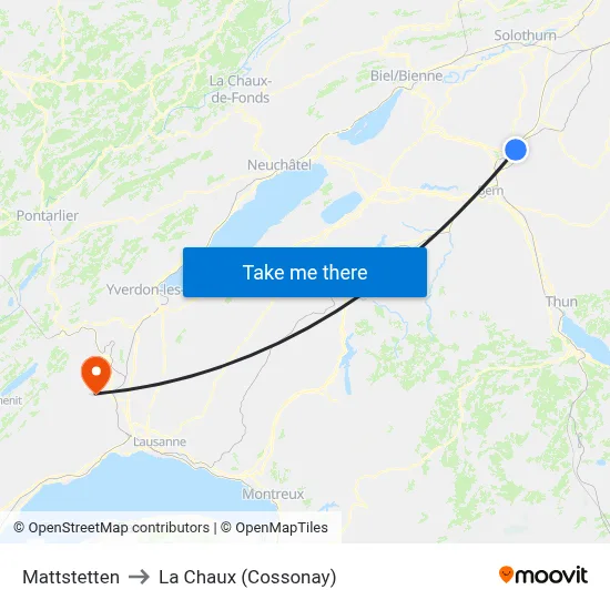 Mattstetten to La Chaux (Cossonay) map