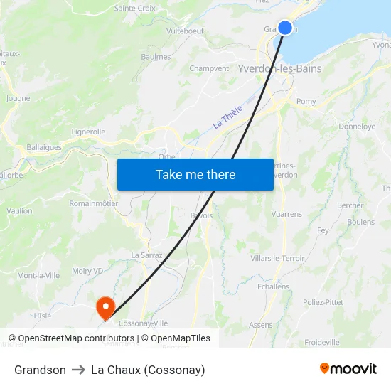 Grandson to La Chaux (Cossonay) map