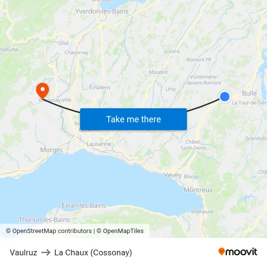 Vaulruz to La Chaux (Cossonay) map
