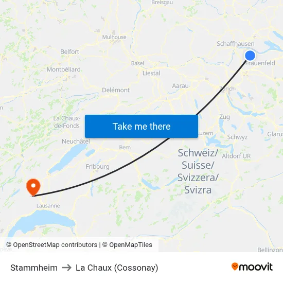 Stammheim to La Chaux (Cossonay) map