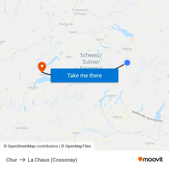 Chur to La Chaux (Cossonay) map