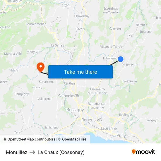 Montilliez to La Chaux (Cossonay) map