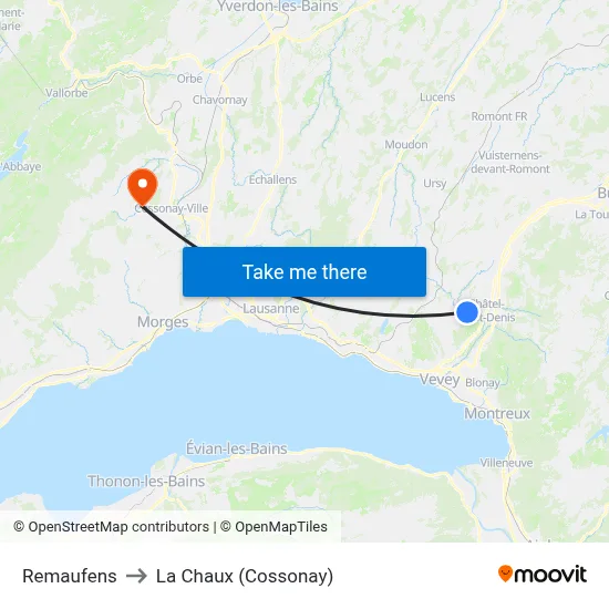 Remaufens to La Chaux (Cossonay) map