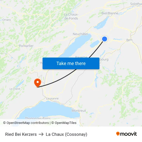 Ried Bei Kerzers to La Chaux (Cossonay) map