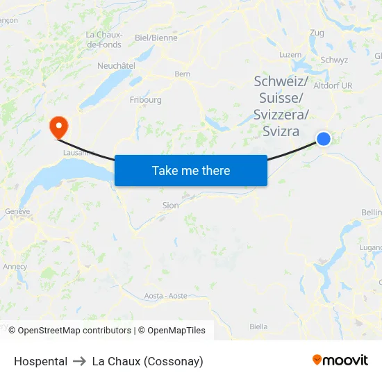 Hospental to La Chaux (Cossonay) map