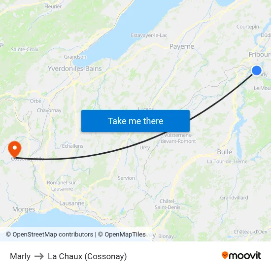 Marly to La Chaux (Cossonay) map