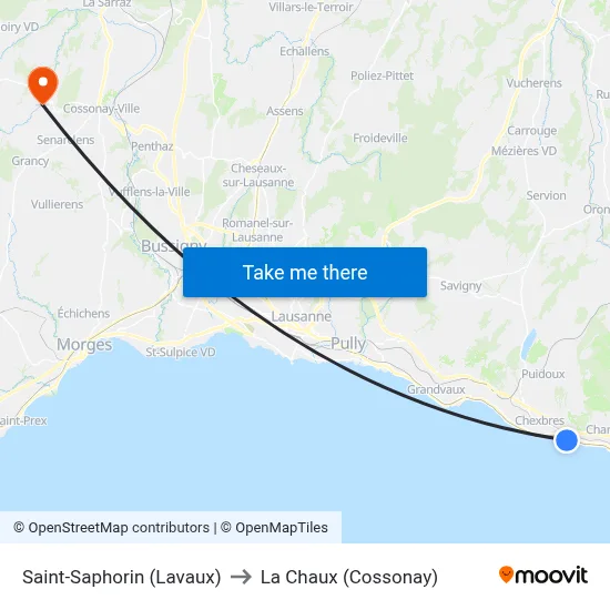 Saint-Saphorin (Lavaux) to La Chaux (Cossonay) map